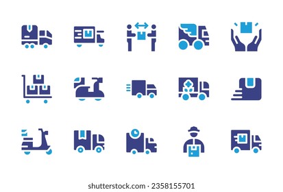 Delivery icon set. Duotone color. Vector illustration. Containing box, truck, van, delivery time, delivery.