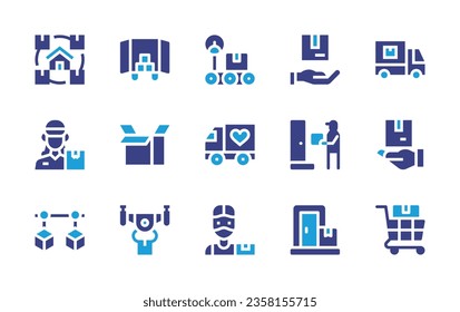 Delivery icon set. Duotone color. Vector illustration. Containing bike, cash on delivery, delivery man, time, list, truck.