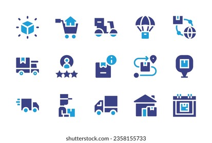 Delivery icon set. Duotone color. Vector illustration. Containing truck, delivery man, free delivery, fast, package, delivery, worldwide.