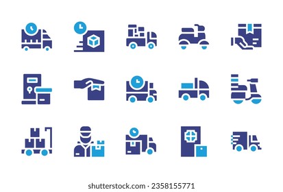 Delivery icon set. Duotone color. Vector illustration. Containing delivery, box, courier, logistics, food delivery, truck, van, time, box, delivery bike.