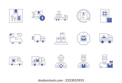 Delivery icon set. Duotone style line stroke and bold. Vector illustration. Containing delivery, fast, truck, box, cash on delivery.