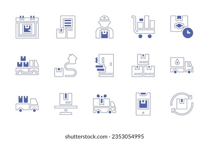Delivery icon set. Duotone style line stroke and bold. Vector illustration. Containing delivery man, delivery, express, food delivery, truck.