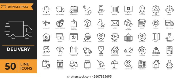 Delivery icon set. editable stroke. Vector illustration	