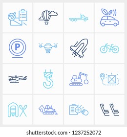 Delivery icon set and flatbed truck with inspection, delivery drone and shuttle. Delivery related delivery icon vector for web UI logo design.