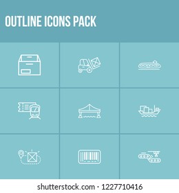 Delivery icon set and forklift with bridge, conveyor and cargo barge. Identification related delivery icon vector for web UI logo design.
