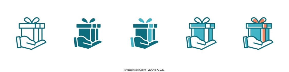 delivery icon set hand holding a gift box package for a free shipping product symbol