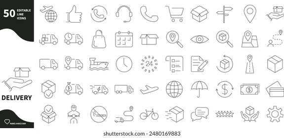 Delivery icon. Set of icons for shipping, packages, e-commerce, trucks,...