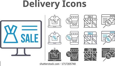 delivery icon set included online shop, shop icons