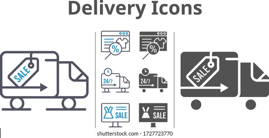 delivery icon set included online shop, delivery truck icons