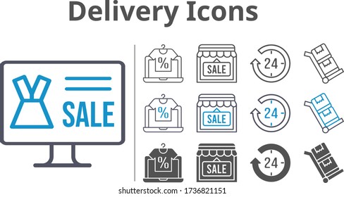 delivery icon set included online shop, 24-hours, shop, trolley icons