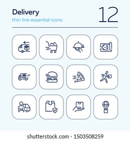 Delivery icon set. Line icons collection on white background. Food, parcel, box. Express delivery concept. Can be used for topics like logistic, service, transportation