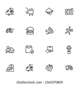 Delivery Icon Set. Line Icons Collection On White Background. Food, Parcel, Box. Express Delivery Concept. Can Be Used For Topics Like Logistic, Service, Transportation