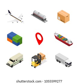 Delivery Icon Set Logistic Service Business Concept Isometric View Carrying Pack to Customer. Vector illustration of Shipping Transportation Cargo