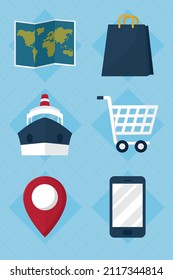 delivery icon set on blue background