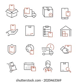 Delivery icon set. Delivery pack symbol vector elements for infographic web