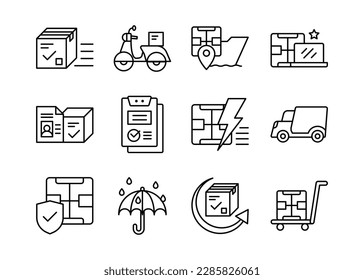Juego de iconos de entrega. envío, paquete, envío y logística en vector de estilo de contorno. adecuado para muchos fines.