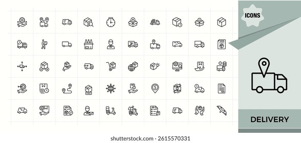 Delivery icon set. Simple line vector icons. Pack of shipping, deliver, shipment, courier, parcel, distribution, logistic. Pixel perfect. Editable vector. Shipping line icon set.