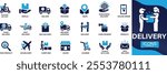 Delivery icon set. tracking, delivery home, warehouse, truck, scooter, You can easily change the color.