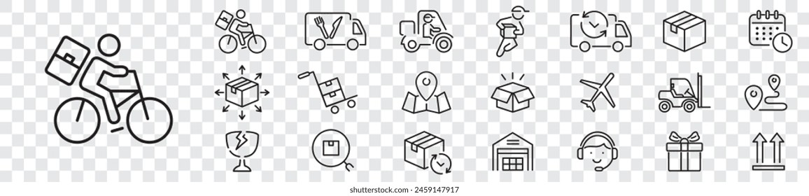 Delivery icon set. tracking, Delivery service, Shipping, scooter, truck, warehouse, courier, cargo, icons. Editable stroke icons vector collection illustration.