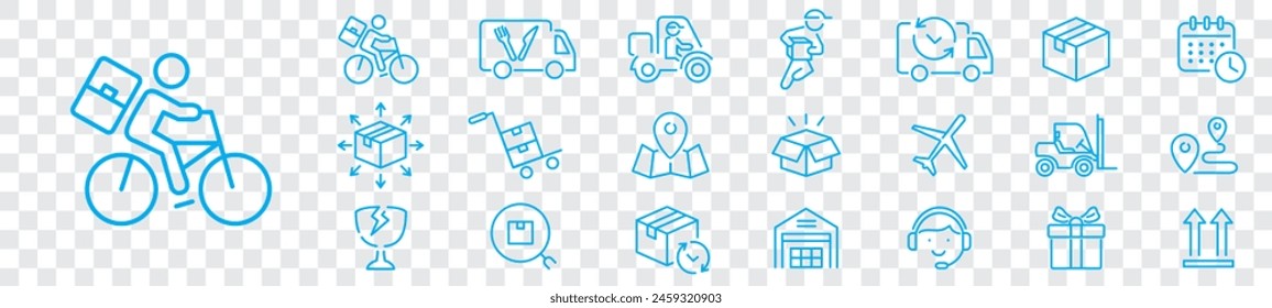 Delivery icon set. tracking, Delivery service, Shipping, scooter, truck, warehouse, courier, cargo, icons. Editable stroke icons vector collection illustration.