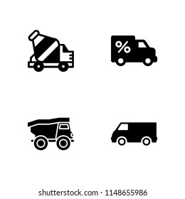 delivery icon set. truck, concrete mixer and van vector icon for graphic design and web