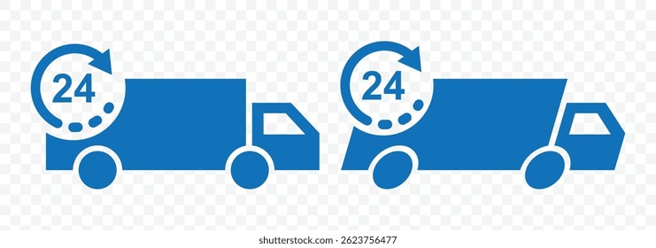 Delivery icon set. Truck vector icon set. Parcel delivery symbols. Van, semi truck, delivery service moving variceal sign flat design. Express shipping. Fast moving shipping delivery truck vector.