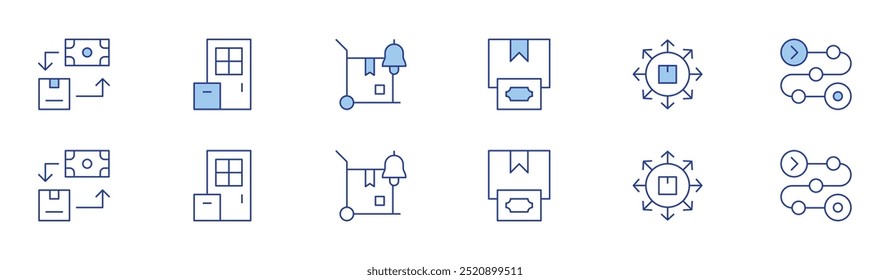 Delivery icon set in two styles, Duotone and Thin Line style. Editable stroke. cash on delivery, delivery, product.