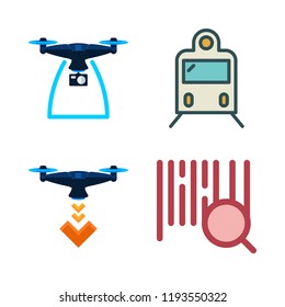 delivery icon set. vector set about train, barcode and drone icons set.