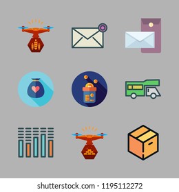 delivery icon set. vector set about envelope, donation, warehouse and trailer icons set.