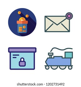 delivery icon set. vector set about box, train, envelope and donation icons set.