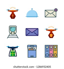 delivery icon set. vector set about archive id, box, envelope and train icons set.