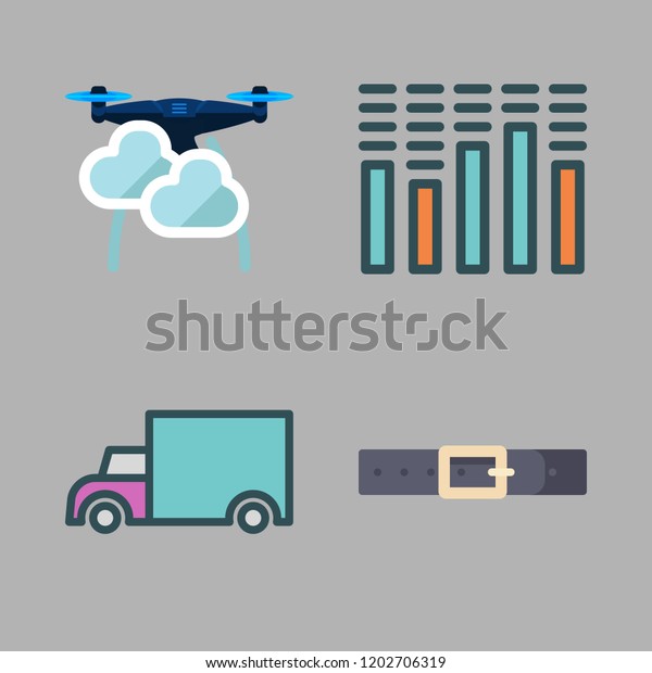 delivery icon set. vector set about cargo\
truck, drone, sound bars and belt icons\
set.