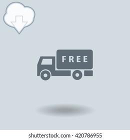 Delivery icon with shadow. Cloud of download with arrow.