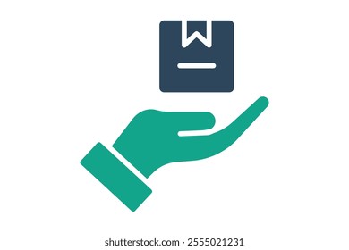 Delivery icon. solid icon style. hand with product. icon related to procurement. procurement management elements vector illustration