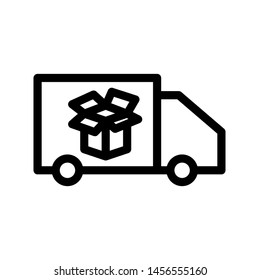 Delivery Icon , Template Logo Design Emblem Isolated Illustration , Delivery Car Box Free Transport , Outline Solid Background White
