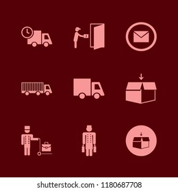 delivery icon. delivery vector icons set truck, open box, courier gives parcel and fast delivery truck