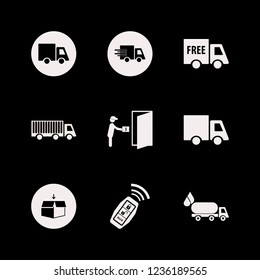 delivery icon. delivery vector icons set truck, courier gives parcel, oil truck and free delivery