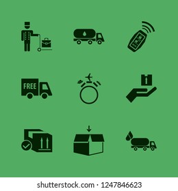 delivery icon. delivery vector icons set traveling by car plane ship, oil truck, bellhop and free delivery