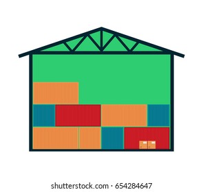 Delivery icon with warehouse building. Global or local shipping service vector illustration isolated on white background.