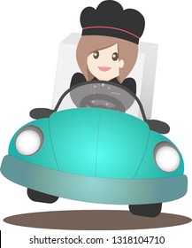 Delivery icon for  website and application mobile, chef woman is driving a car to deliver the merchandise