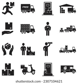 Delivery Icons. Black Flat Design. Vector Illustration.