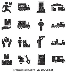 Delivery Icons. Black Scribble Design. Vector Illustration.
