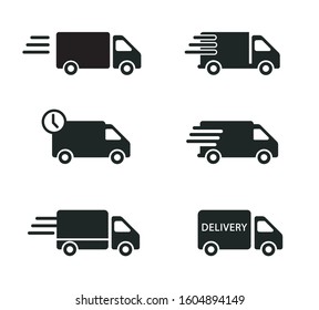 delivery icons black and white set pack car transport quick design