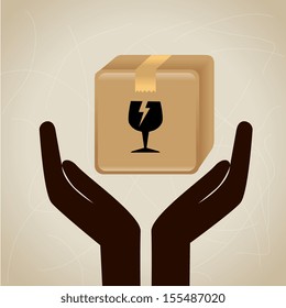 Delivery icons with box over beige background vector illustration