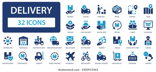 Delivery icons collection. Delivery, shipping, logistics and delivery method sign dig set. Simple flat vector icon.