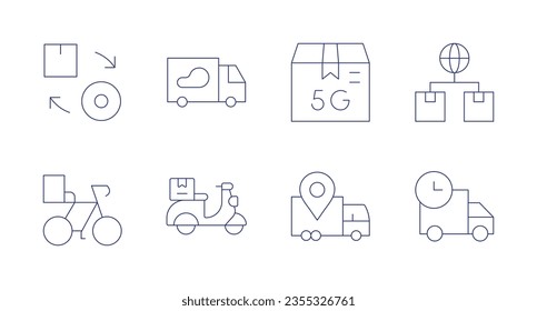 Delivery icons. Editable stroke. Containing delivery, box, bike, delivery truck.