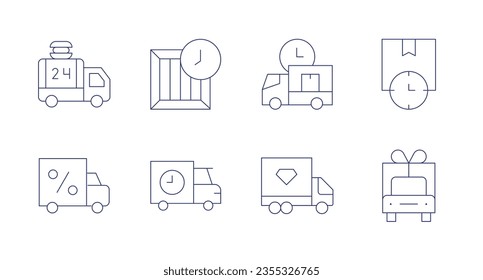 Delivery icons. Editable stroke. Containing delivery service, delivery time, delivery truck.