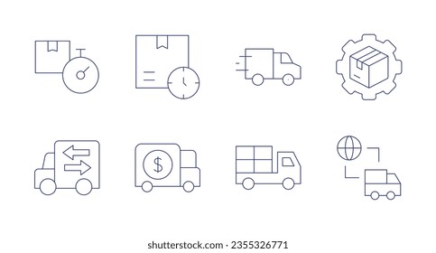 Delivery icons. Editable stroke. Containing delivery time, delivery truck, supply chain.