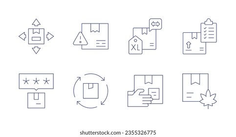 Delivery icons. Editable stroke. Containing box car, cake dome, worldwide, cash on delivery, delivery bike.