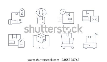 Delivery icons. Editable stroke. Containing delivery box, product.
